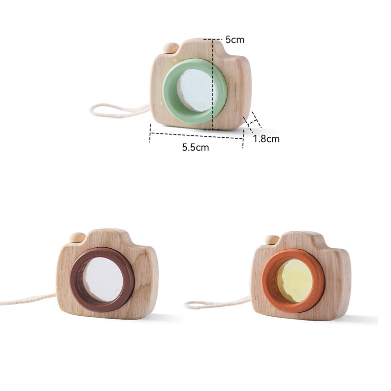 Appareil Photo Bois – Lentille Colorée – Cordon