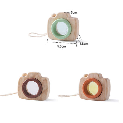 Appareil Photo Bois – Lentille Colorée – Cordon